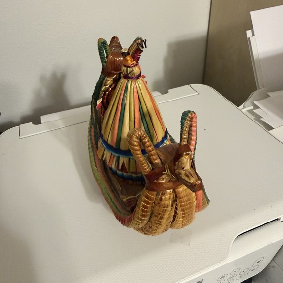 Two Vintage Handmade Caballito De Totora Peruvian Boat Colorful Wicker And Wood - Picture 8 of 10